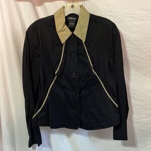 WilliSmith 4 black jacket tan collar & piping accents nwot pockets waist length